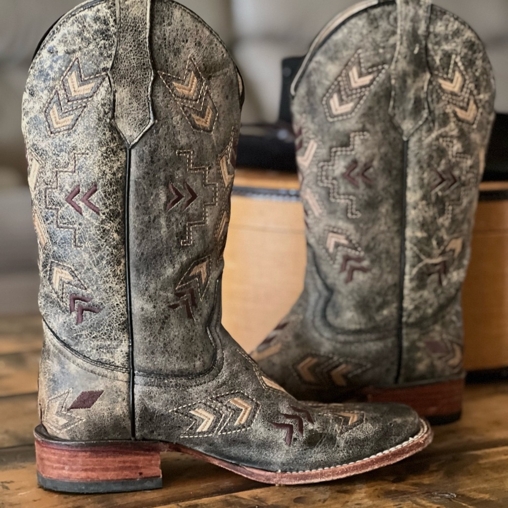 Circle G Corral Square toe cowboy/cowgirl boots Lt black/gray brown 8 - Picture 3 of 14